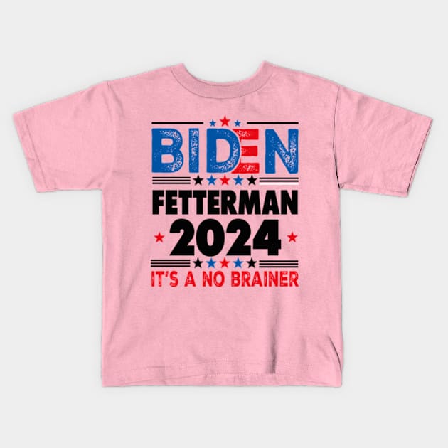 Biden Fetterman 2024 It's A No Brainer Political Humor Kids T-Shirt by David Brown